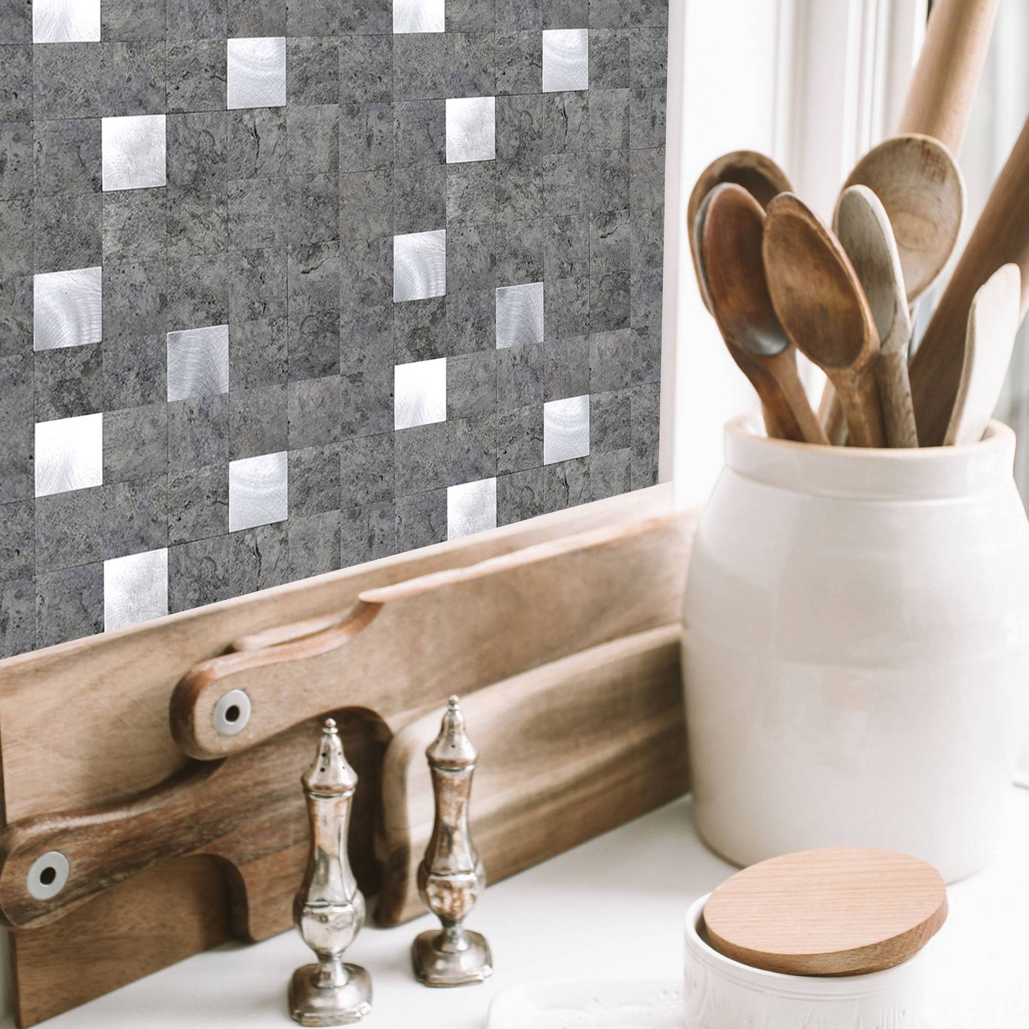 Silver Mosaic Tile 12 in. x 12 in. Self-Adhesive PVC Backsplash (10 Pack) O511681