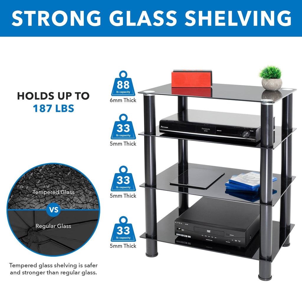 Tempered Glass 4-Tier Media Stand, Black N1863