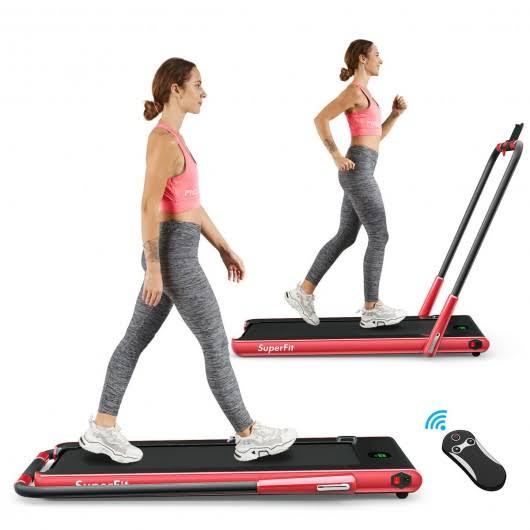 2-in-1 Folding Treadmill with Bluetooth Speaker LED Display Red E68721