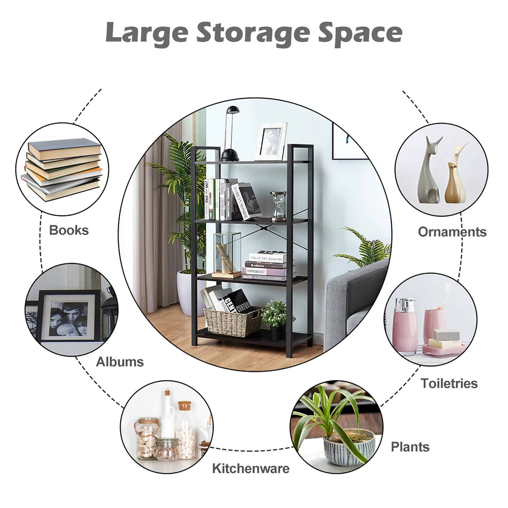 4-Tier Industrial Bookshelf Storage - Brown O694