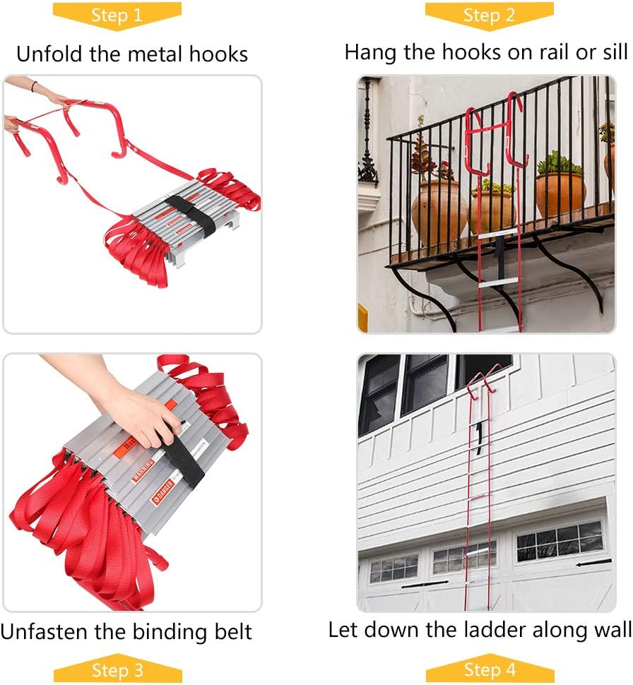 Fire Escape Ladder 3 Story Anti-Skid Rungs Portable Emergency Escape Ladder 25-Feet C20974