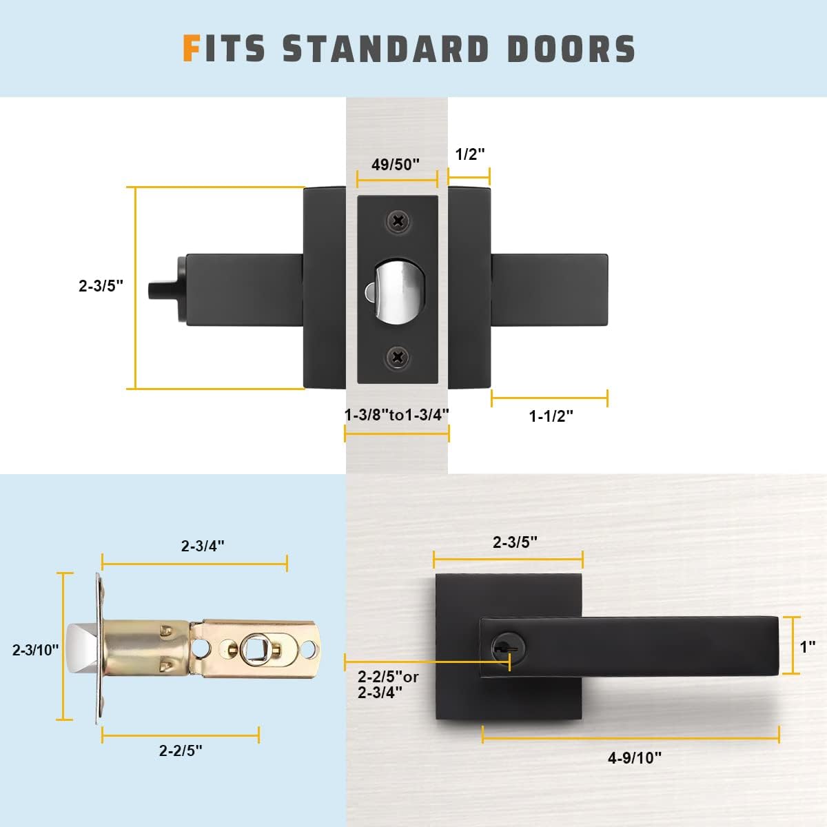 2 Pack Matte Black Heavy Duty Entrance Lever Door Handle Y782554