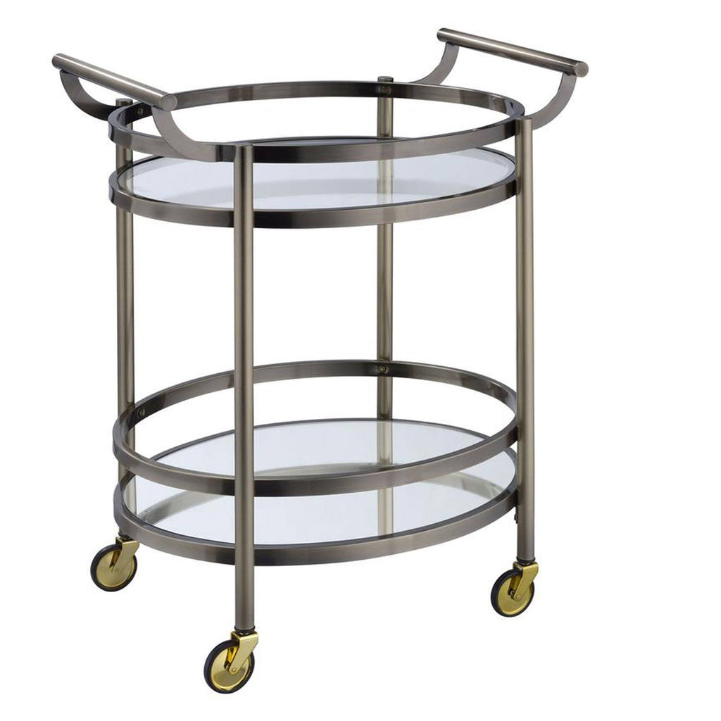 Oval Metal Serving Cart with Clear Glass Y1621