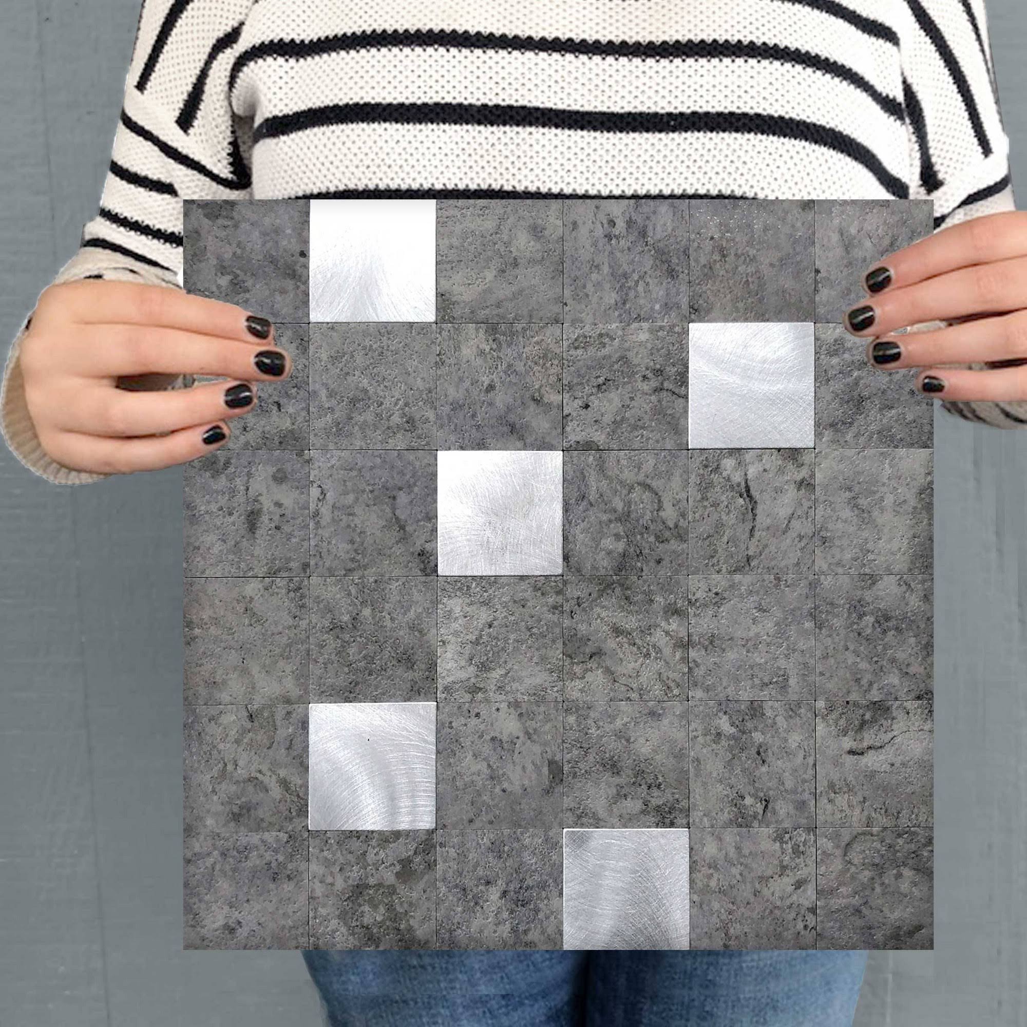Silver Mosaic Tile 12 in. x 12 in. Self-Adhesive PVC Backsplash (10 Pack) O511681