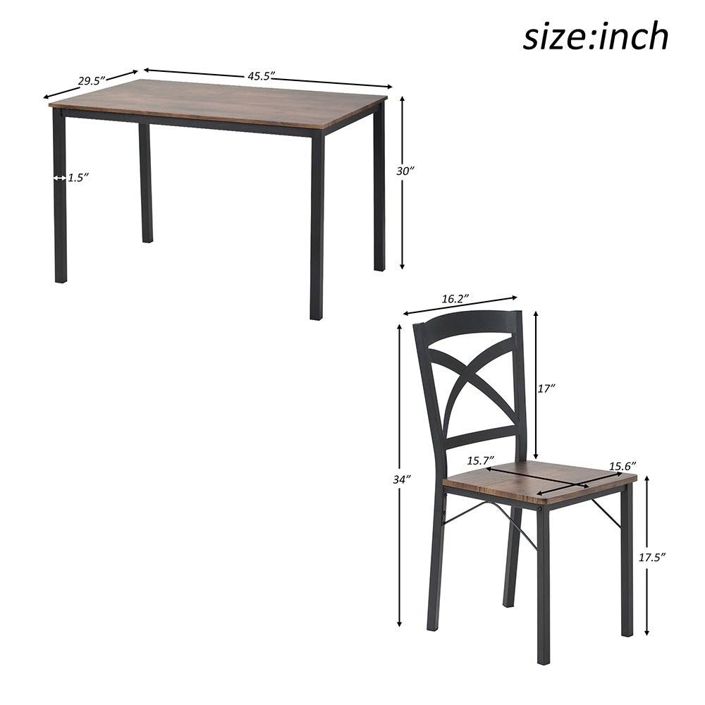 5 Piece Industrial Wooden Dining Set with Metal Frame and 4 Chairs S257