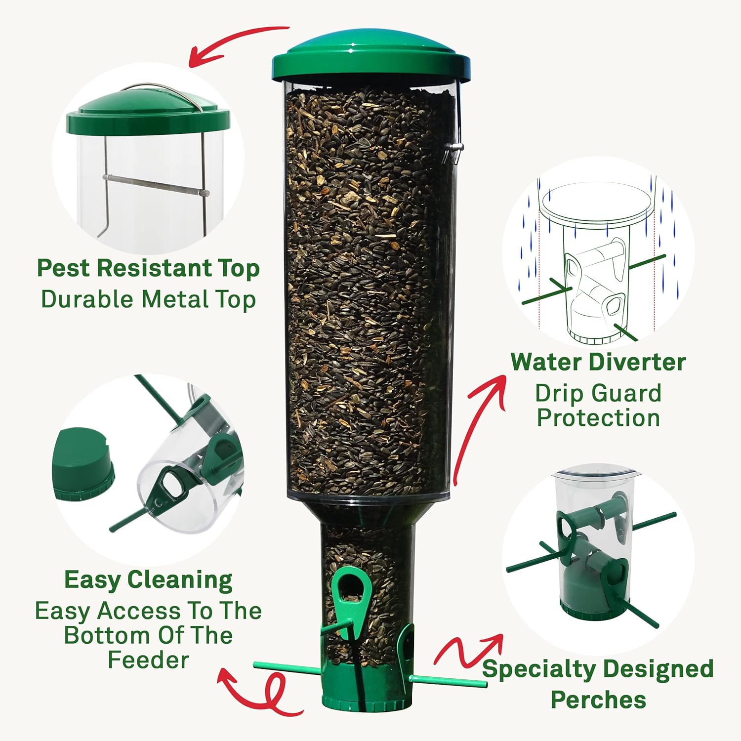 Squirrel Proof Wild Bird Feeder, Large Cylinder Tube 7lb Capacity, Pack of 2 N343
