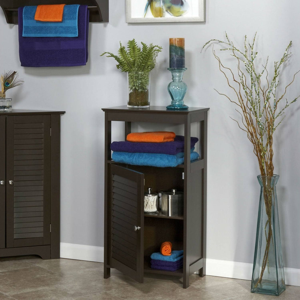 Espresso Wood Finish Bathroom Floor Cabinet Storage Unit X425134