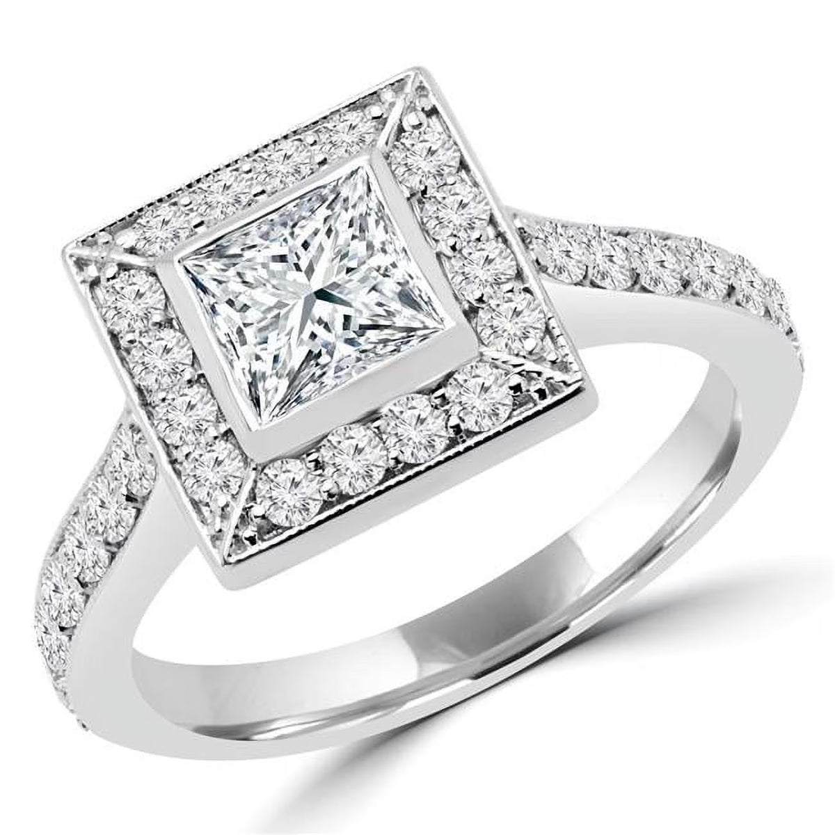 Princess Diamond Halo Engagement Ring in 14K White Gold - Size 3.75 Y45268