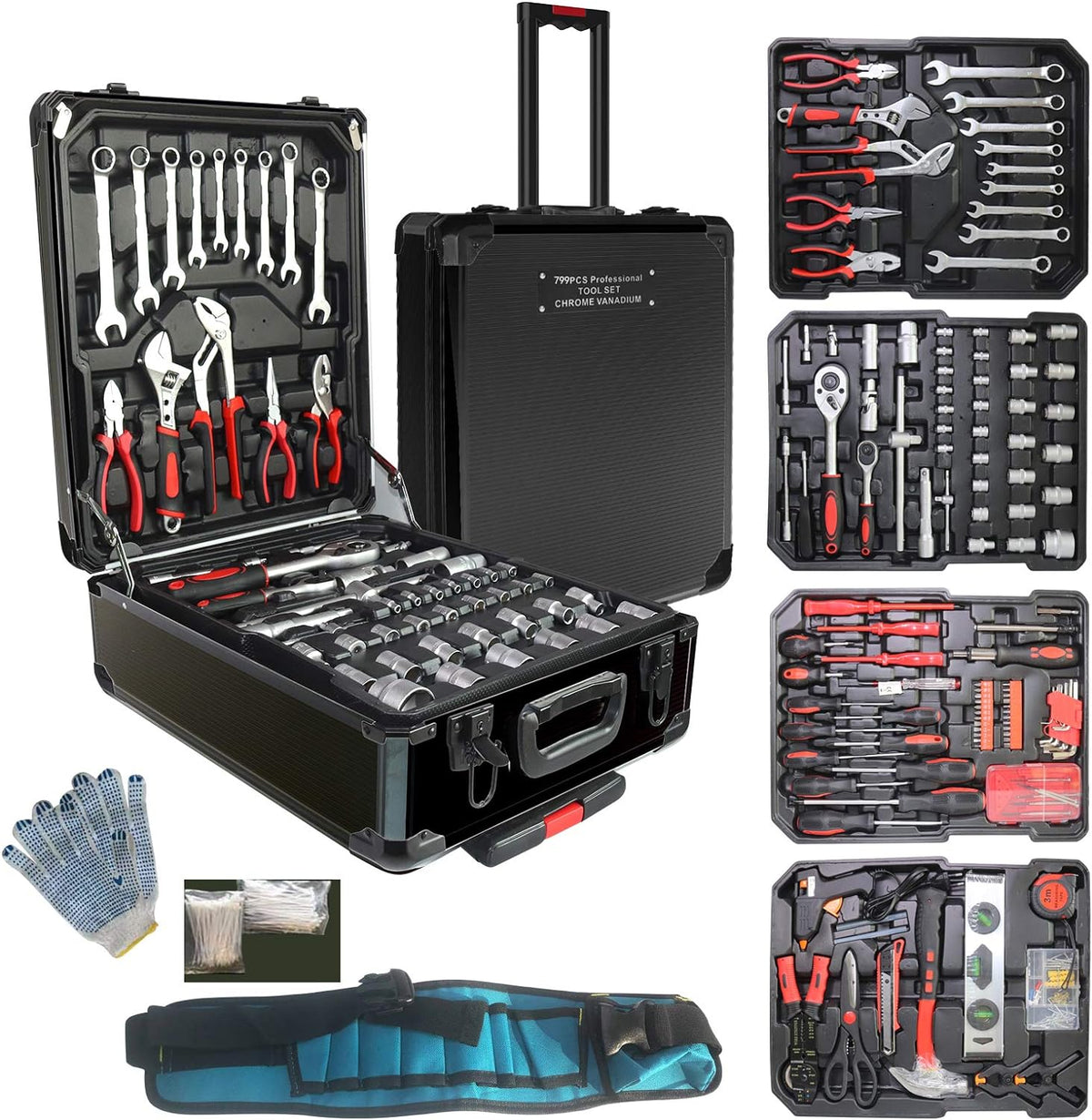 799pcs Aluminum Trolley Case Tool Set Silver Black I6748