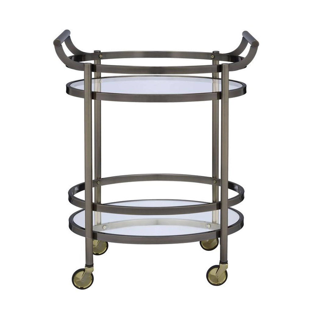Oval Metal Serving Cart with Clear Glass Y1621