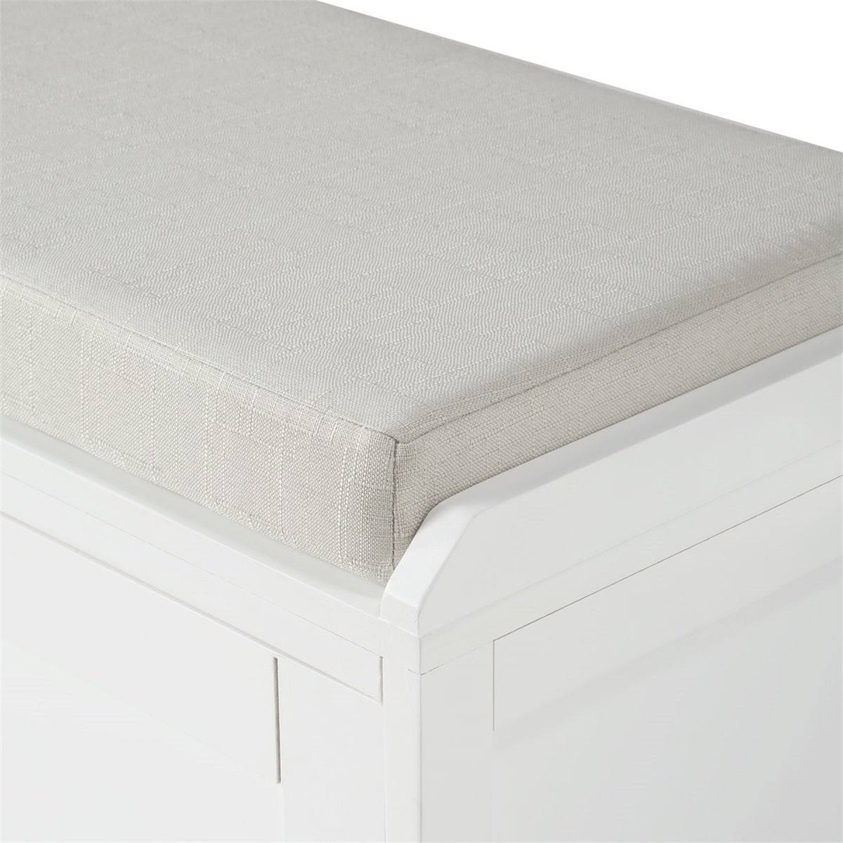 White Wood Storage Bench with 2 Cabinets I81808