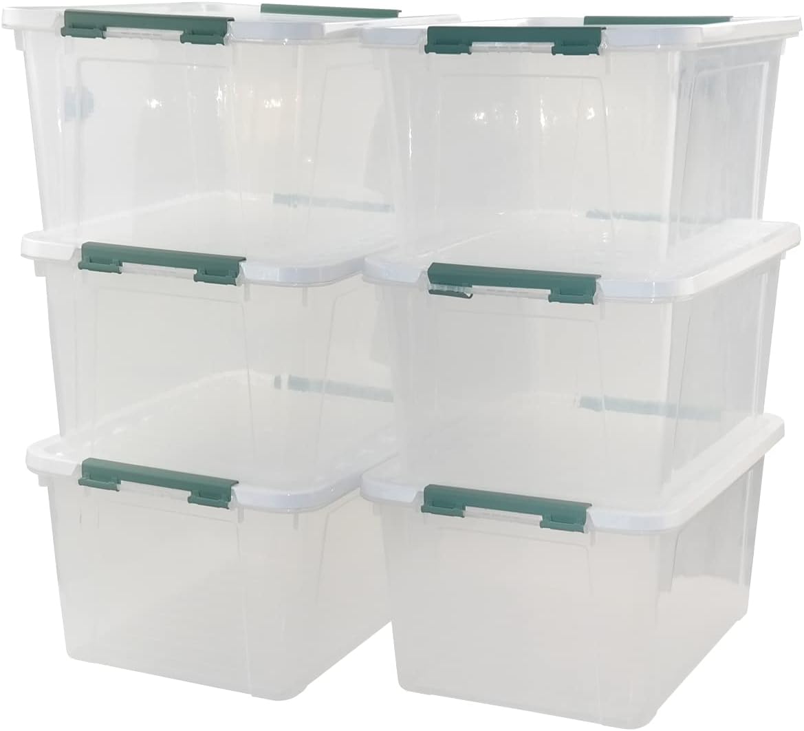 20 Quart Clear Plastic Bin with Lid, 6 Packs I386457