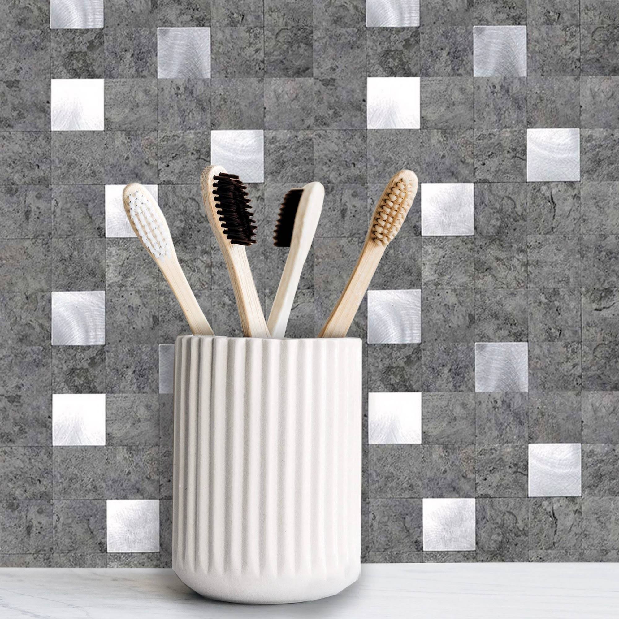 Silver Mosaic Tile 12 in. x 12 in. Self-Adhesive PVC Backsplash (10 Pack) O511681