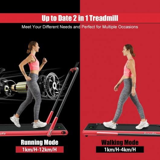 2-in-1 Folding Treadmill with Bluetooth Speaker LED Display Red E68721