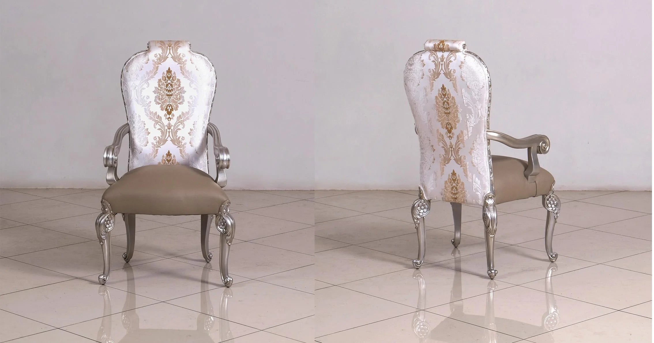 Antique Silver Dining Arm Chair Set 2Pcs S365