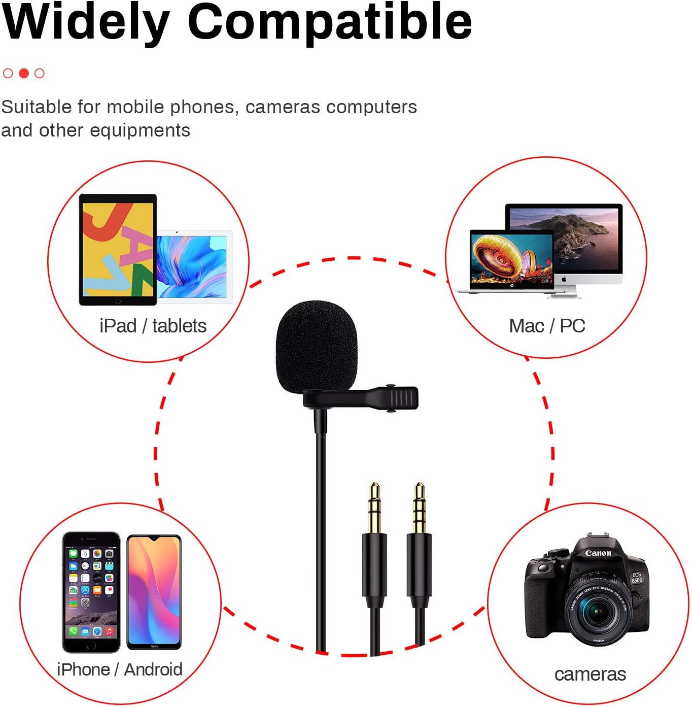 Lavalier Microphone Lapel Mic Kit with Omnidirectional Condenser, 3.5mm Jack H5548
