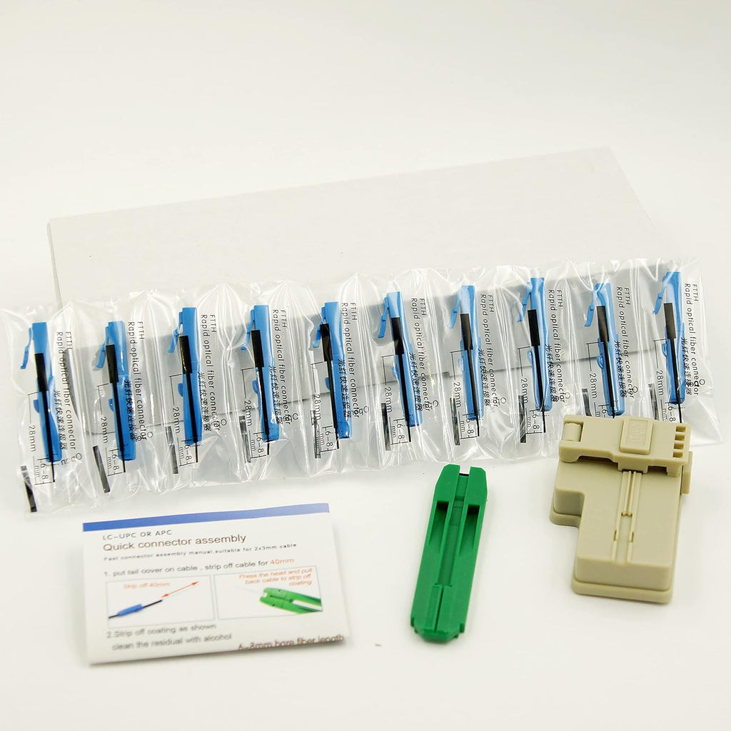 10pcs LC UPC Fiber Optic Quick Connector with Matched Tools Single Mode 9/125 for 900um Cable M60878
