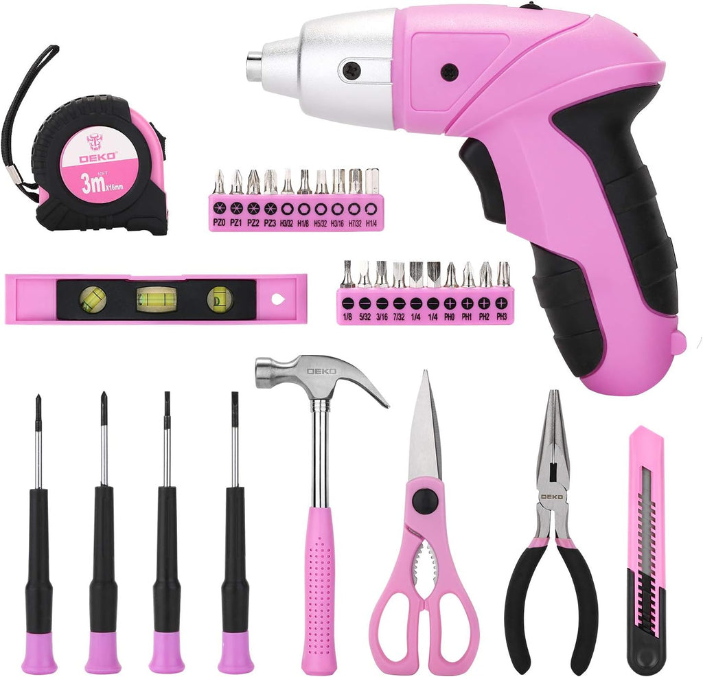 98 Piece Pink Hand Tool Set with Plastic Toolbox Storage Case U9122