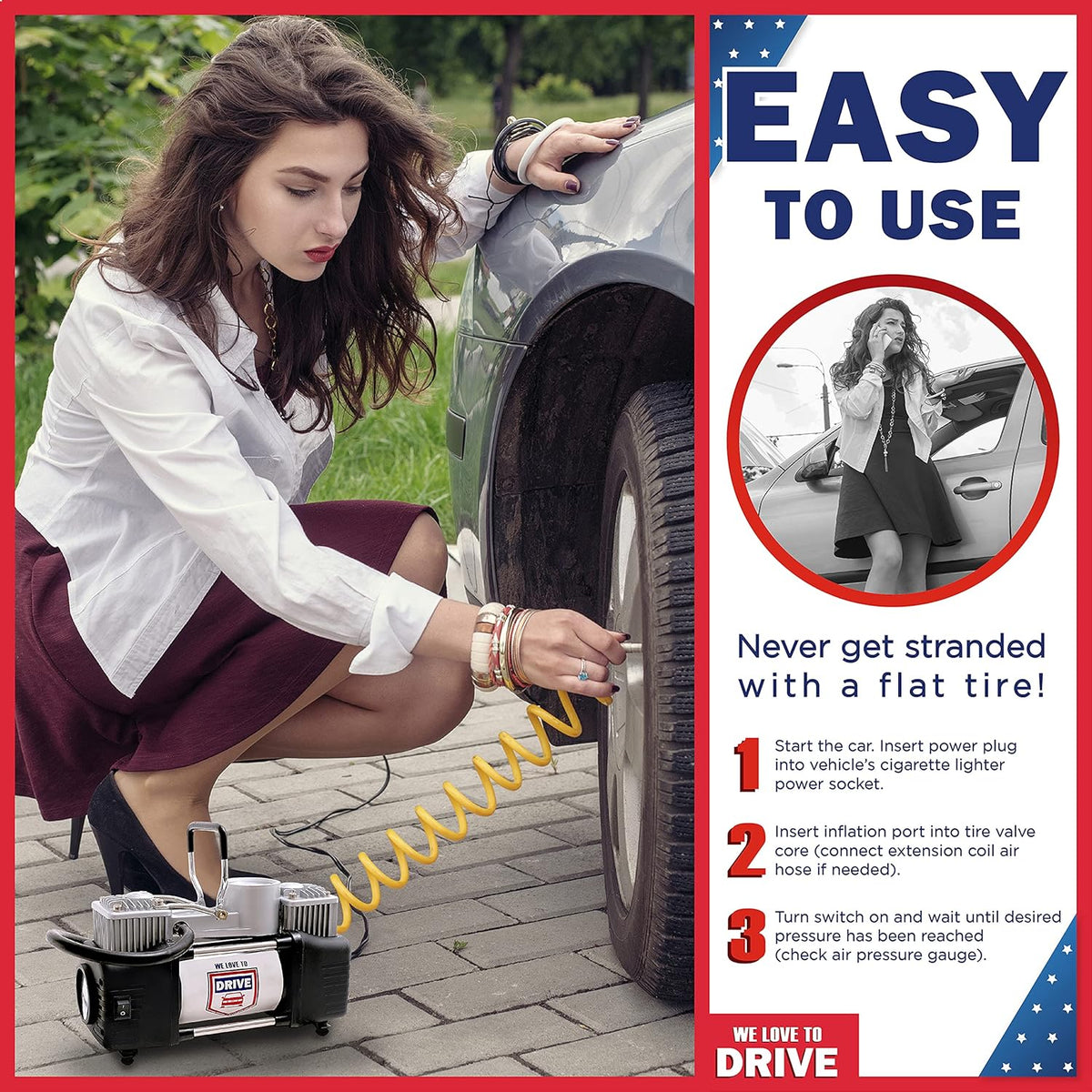 12V DC Portable Air Compressor Tire Inflator with 150 PSI Gauge & Carry Case F493765