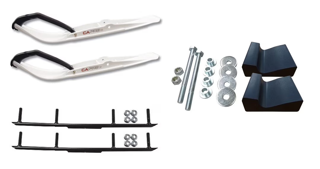 White Razor Snowmobile Skis with 4" Round Bars Complete Kit A690633