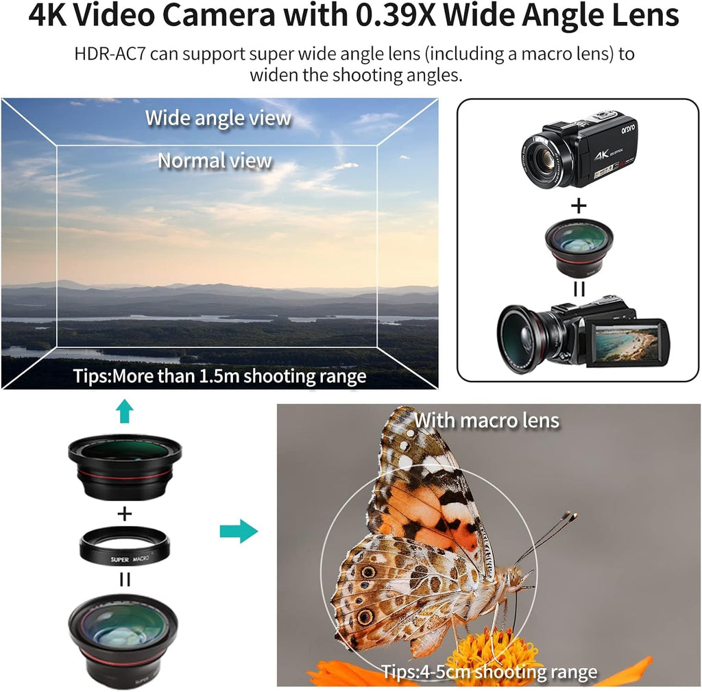 4K Camcorder 10X Optical Zoom WiFi Video Camera 120X Zoom Digital Camera 3.1 IPS Touch Screen C708653