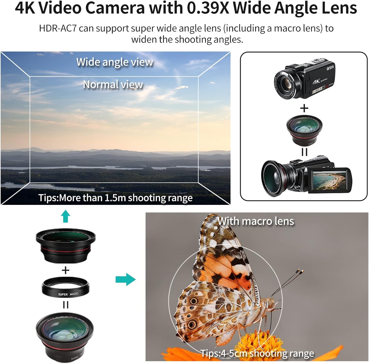 4K Camcorder 10X Optical Zoom WiFi Video Camera 120X Zoom Digital Camera 3.1 IPS Touch Screen C708653