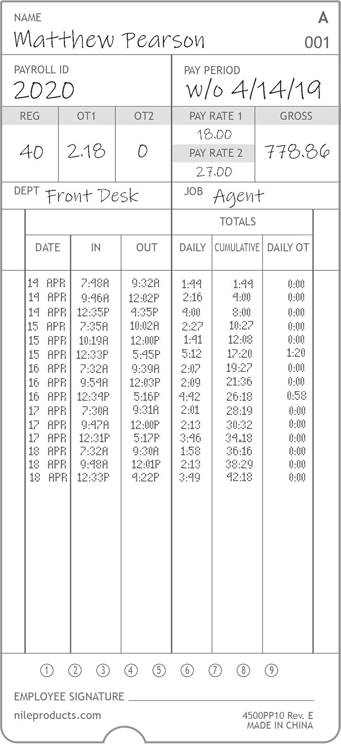 100 Pack Time Cards for Calculating Time Clock V866