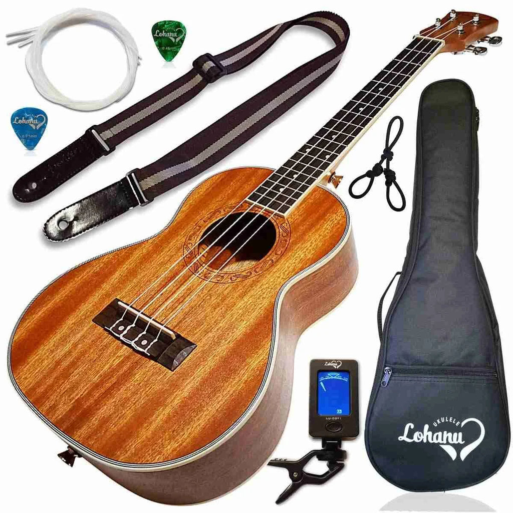 Tenor Ukulele Bundle with Strap, Case, Tuner, Picks, Pick Holder, Aquila Strings F4560