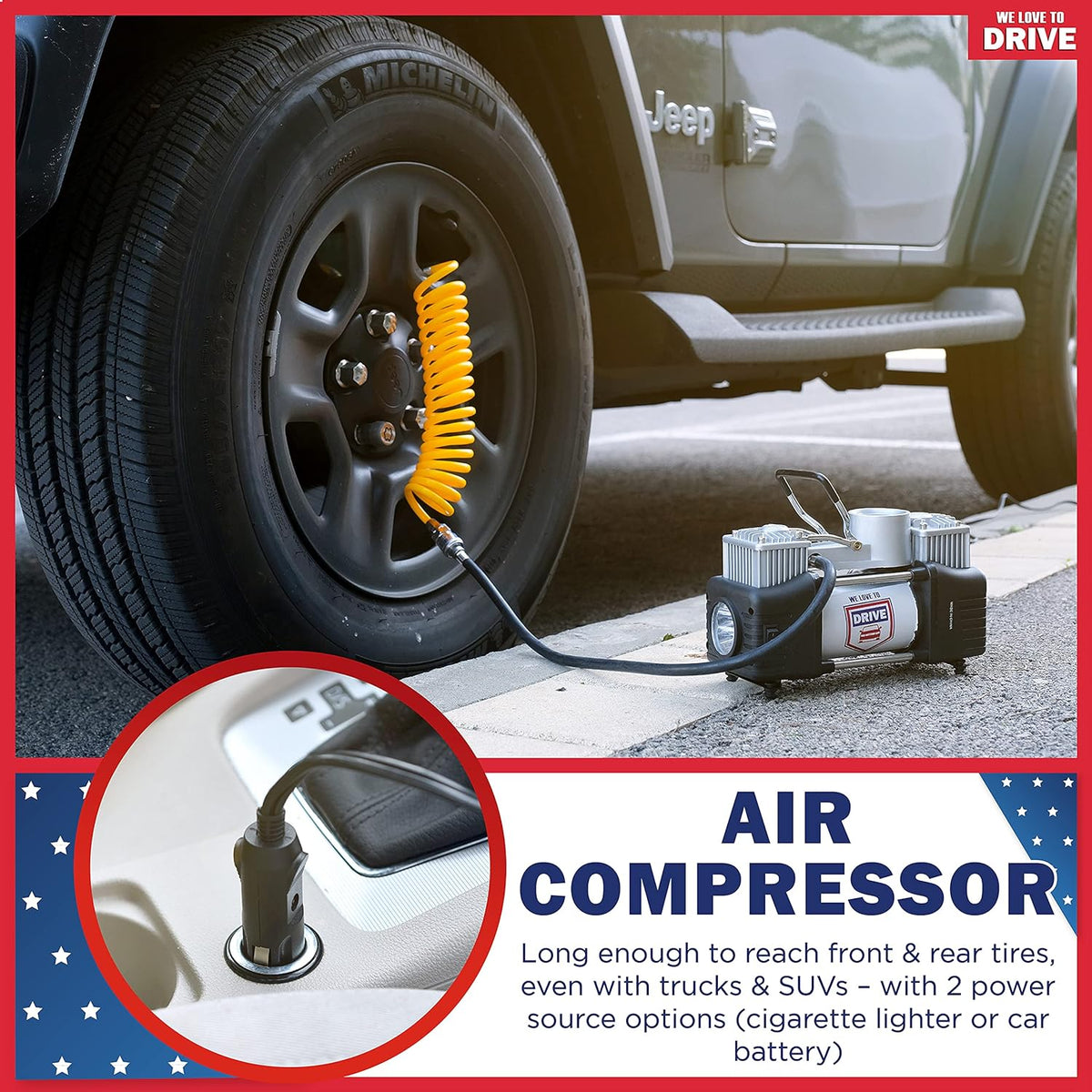 12V DC Portable Air Compressor Tire Inflator with 150 PSI Gauge & Carry Case F493765