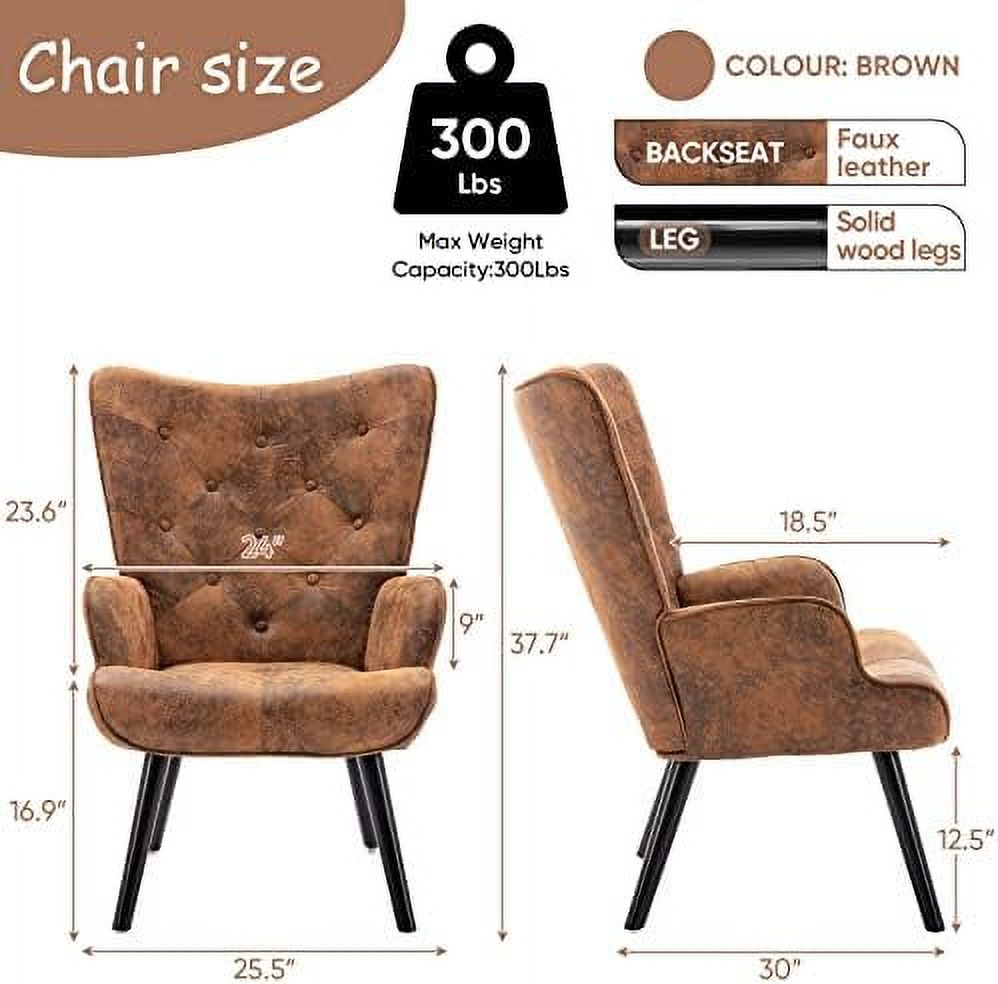 Microfiber Cushioned Wingback Armchairs Set I842