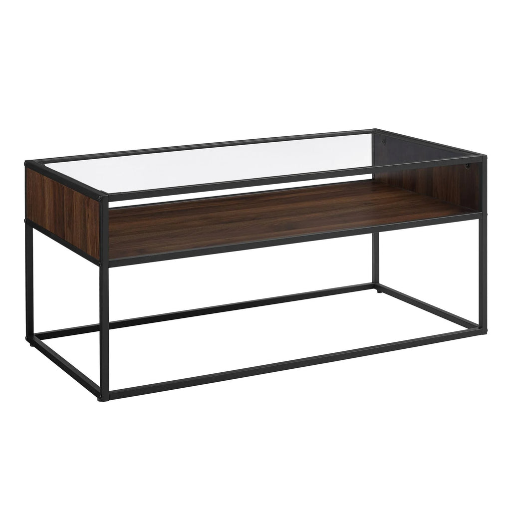 Metal and Glass Coffee Table with Open Shelf Dark Walnut X79002