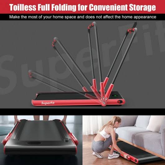 2-in-1 Folding Treadmill with Bluetooth Speaker LED Display Red E68721