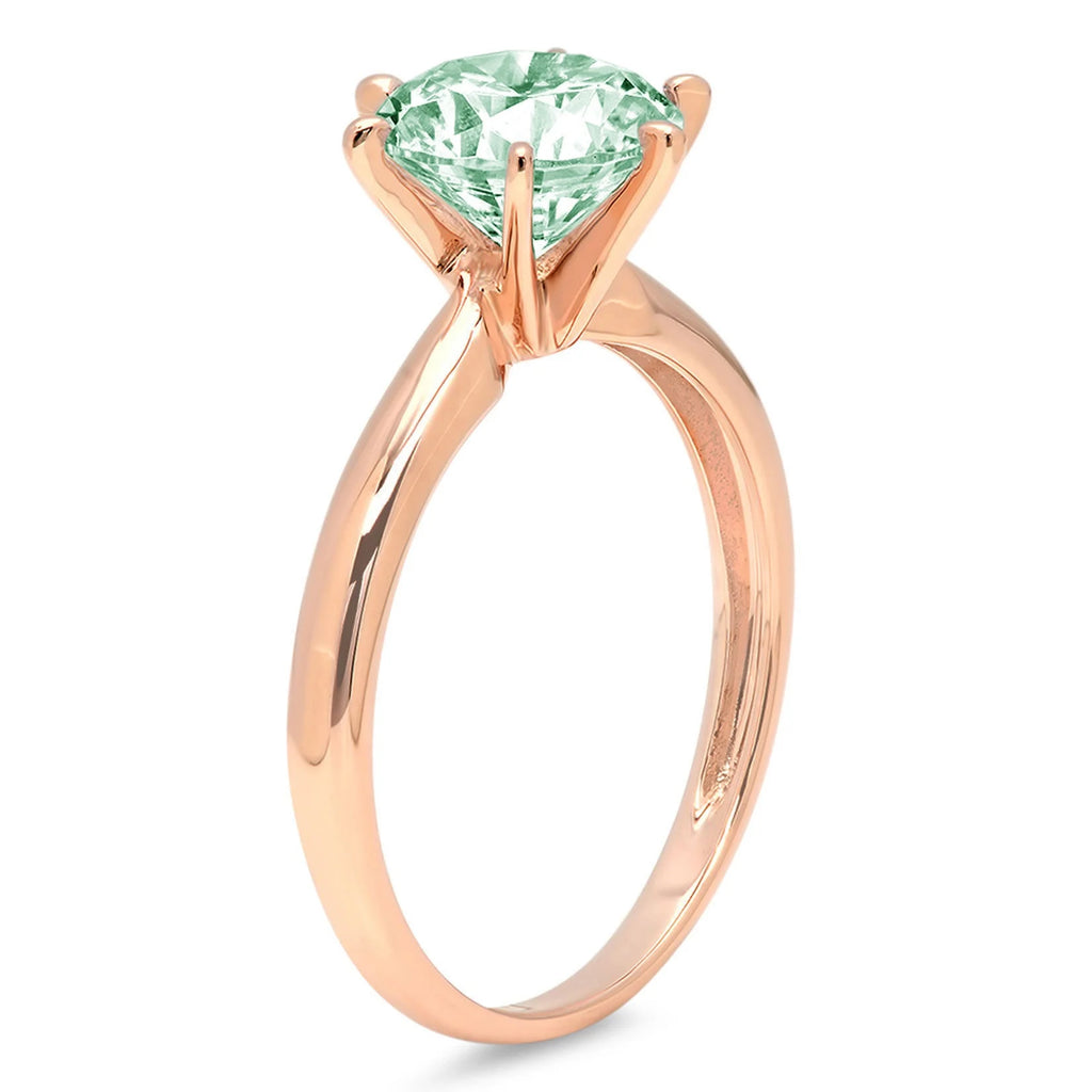 2.5ct Round Cut Green Simulated Diamond 18k Pink Rose Gold Solitaire Ring J417