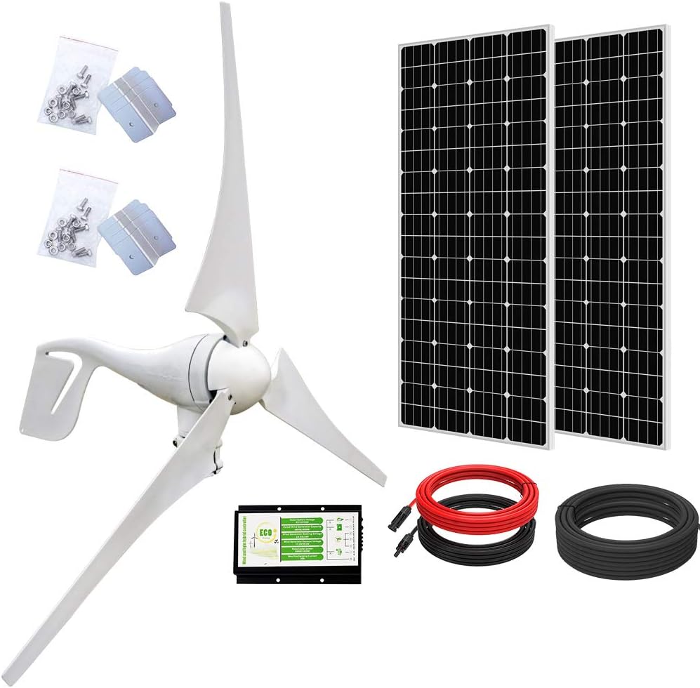 800W Solar Wind Power Kit with Hybrid Controller, 2x 195W Mono Solar Panel B76443