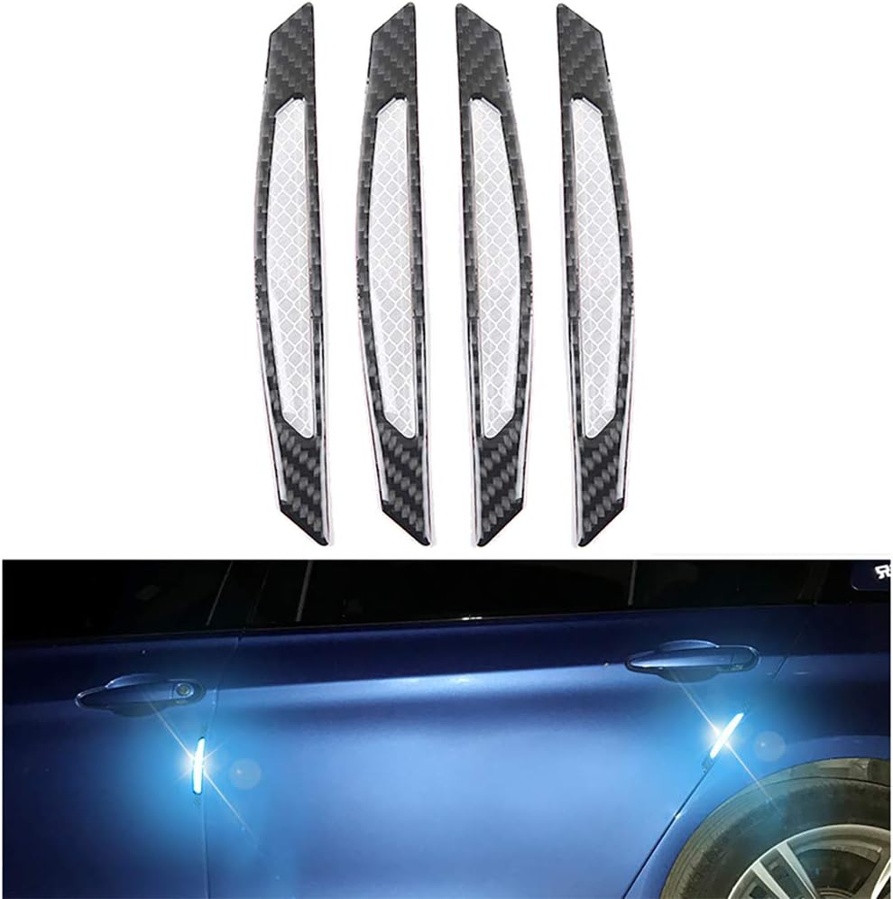 4pcs 3D Super Blue Reflective Stickers Black Real Carbon Fiber Strips Car Side Door Edge Bumper Anti-Scratch Protection Guards Trim Stickers Universal Pack of 2 H5623