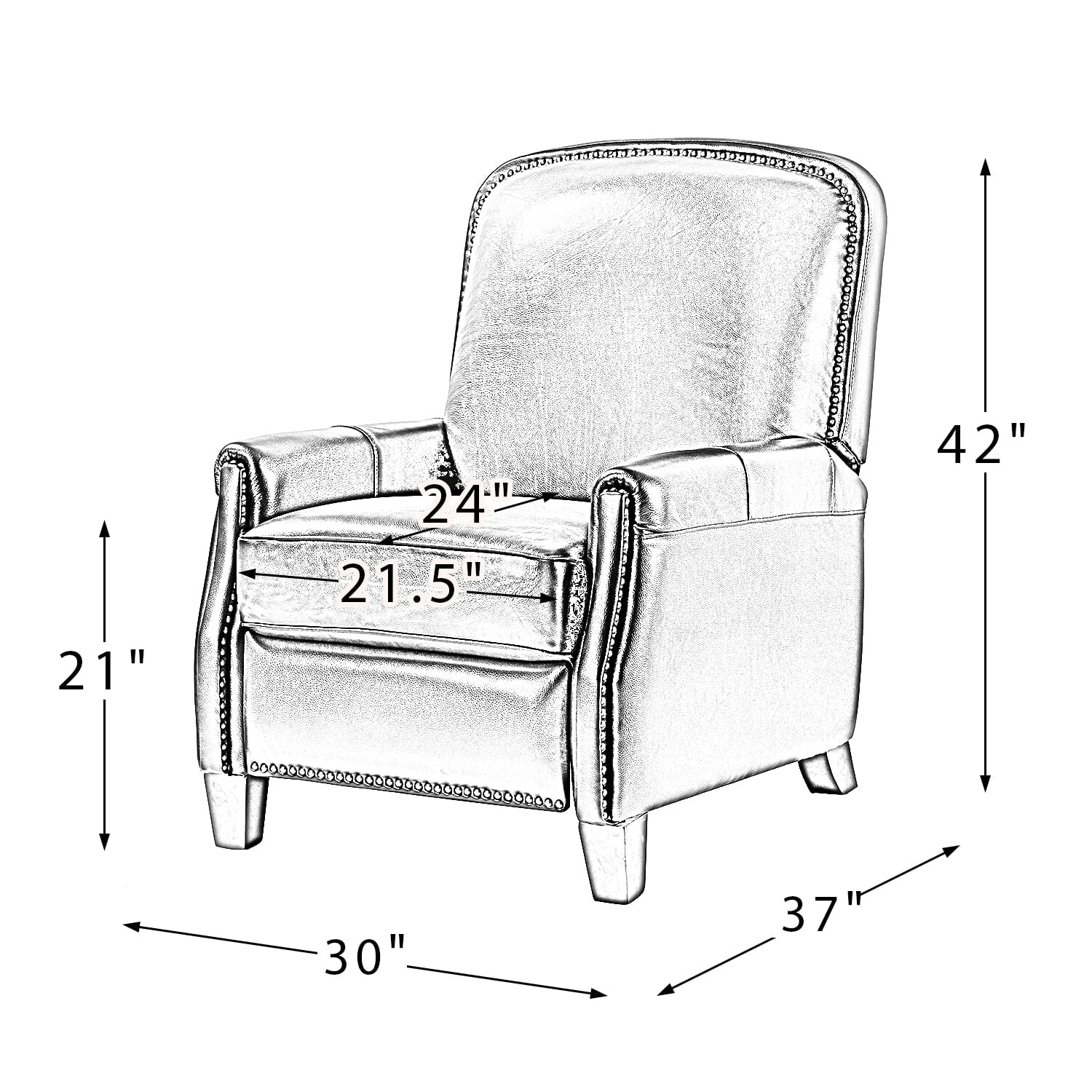 Navy Leather Recliner Armchair with Birch Wood Legs P930023