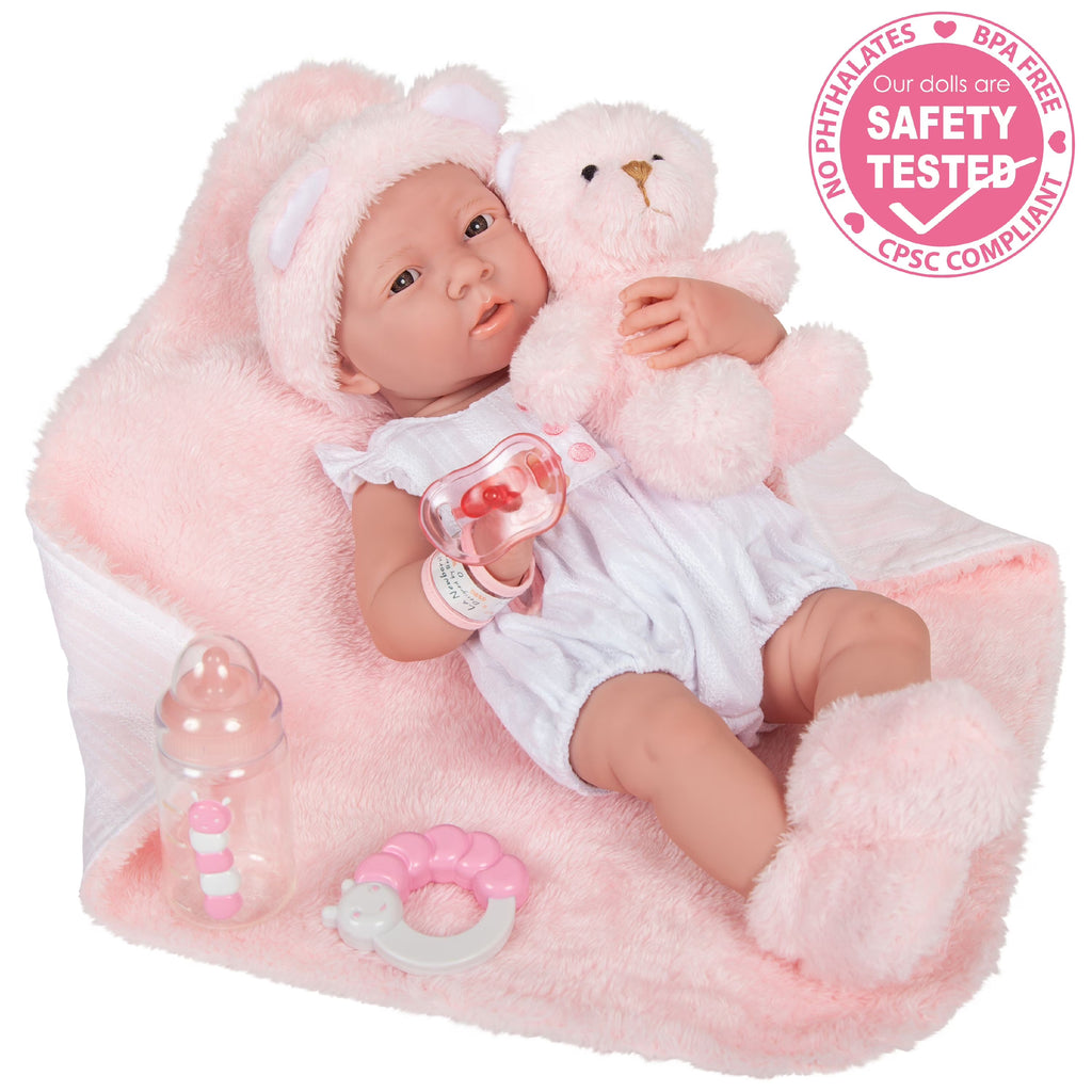 15 inch All-Vinyl Baby Doll In Pink And White With Deluxe Accessories B2322