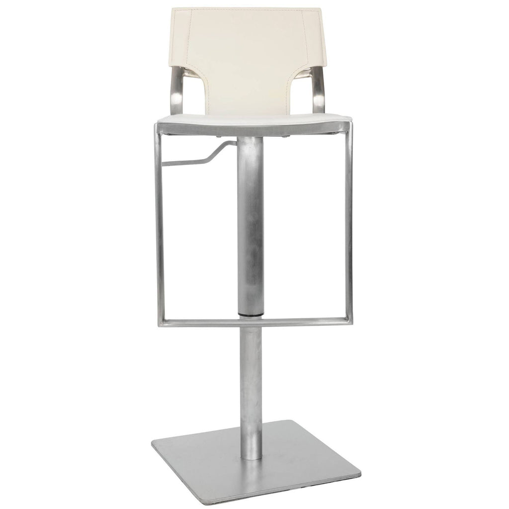 White Leather Seat Stainless Steel Adjustable Bar Stool W2300