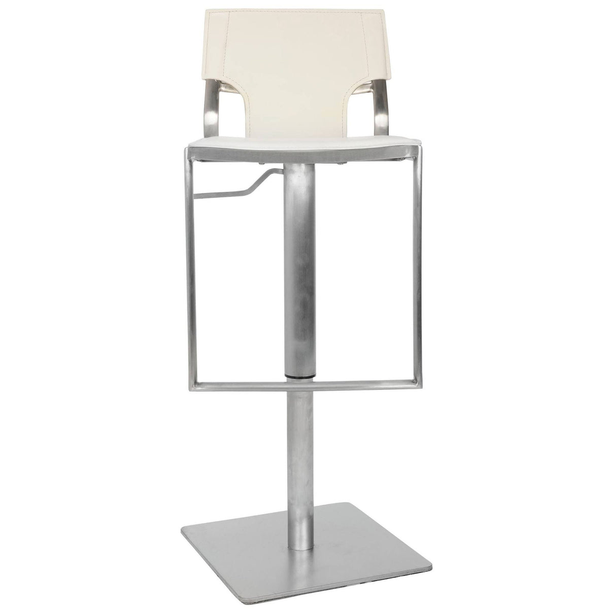 White Leather Seat Stainless Steel Adjustable Bar Stool W2300