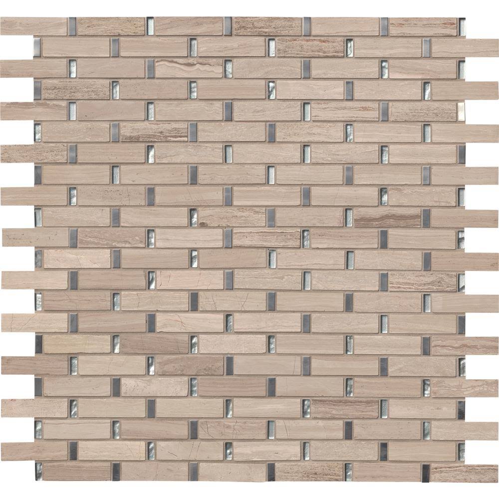 12 in. x 12 in. x 8 mm Glass Metal and Stone Mesh-Mounted Mosaic Tile X7842