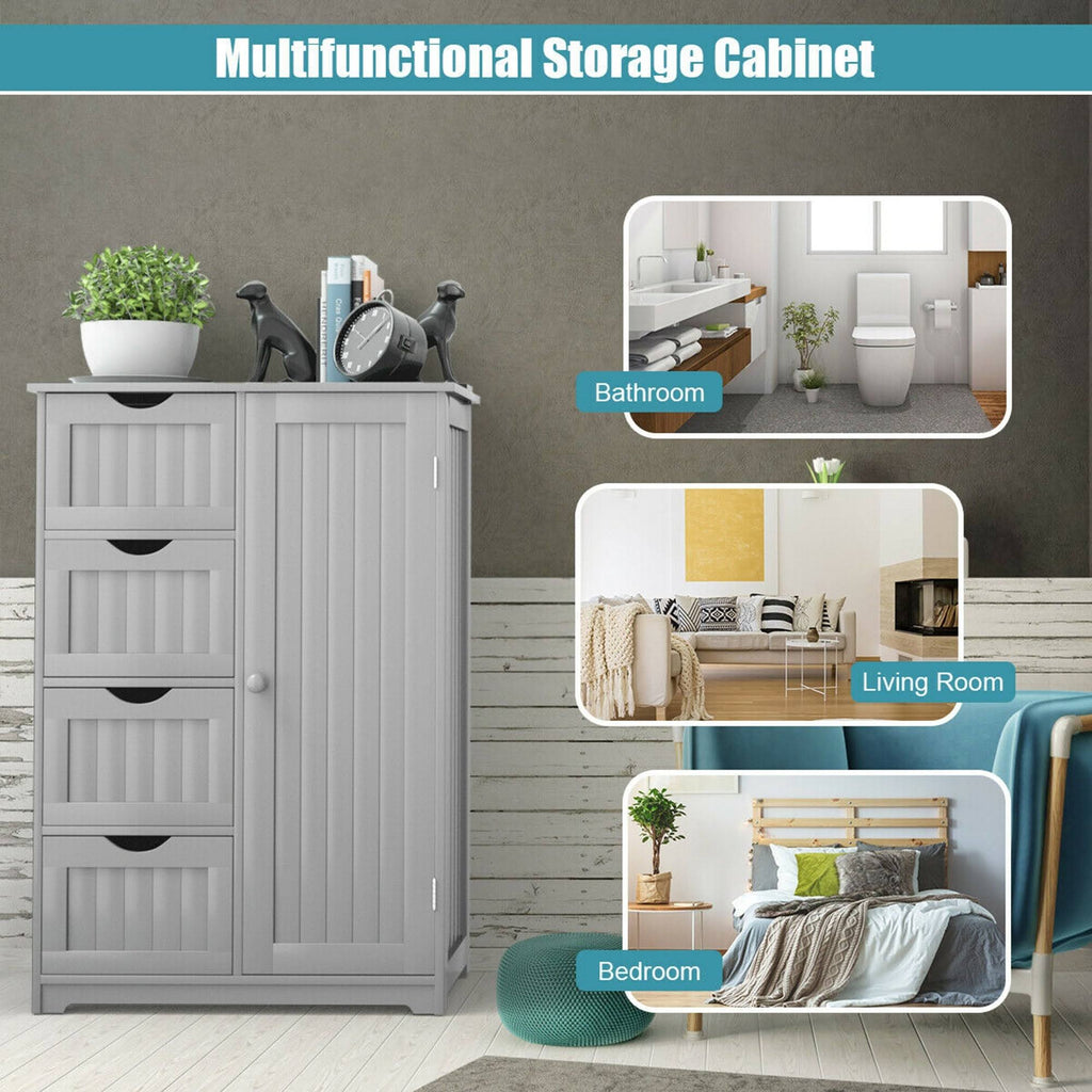 Grey Wooden 4 Drawer Bathroom Floor Cabinet E557