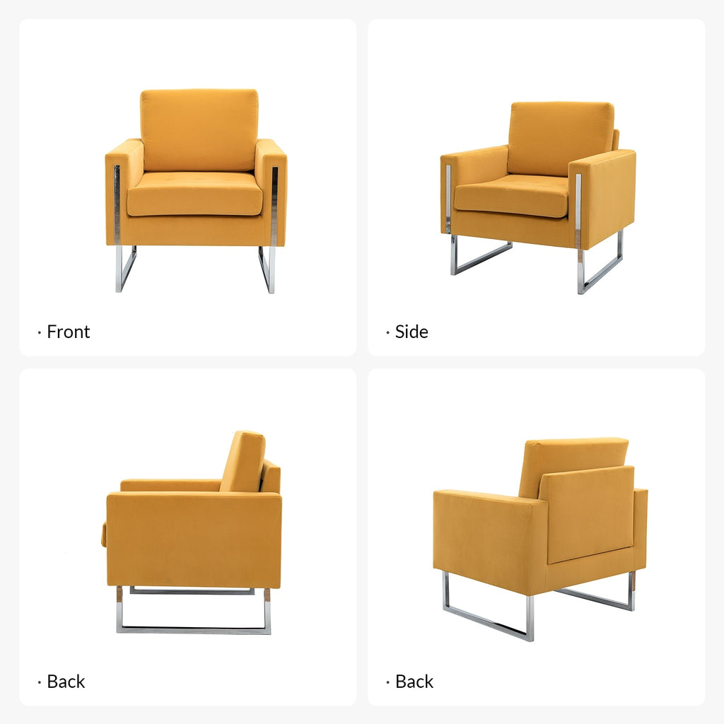 Mustard Velvet Club Chair Set of 2 with Metal Legs Y350691