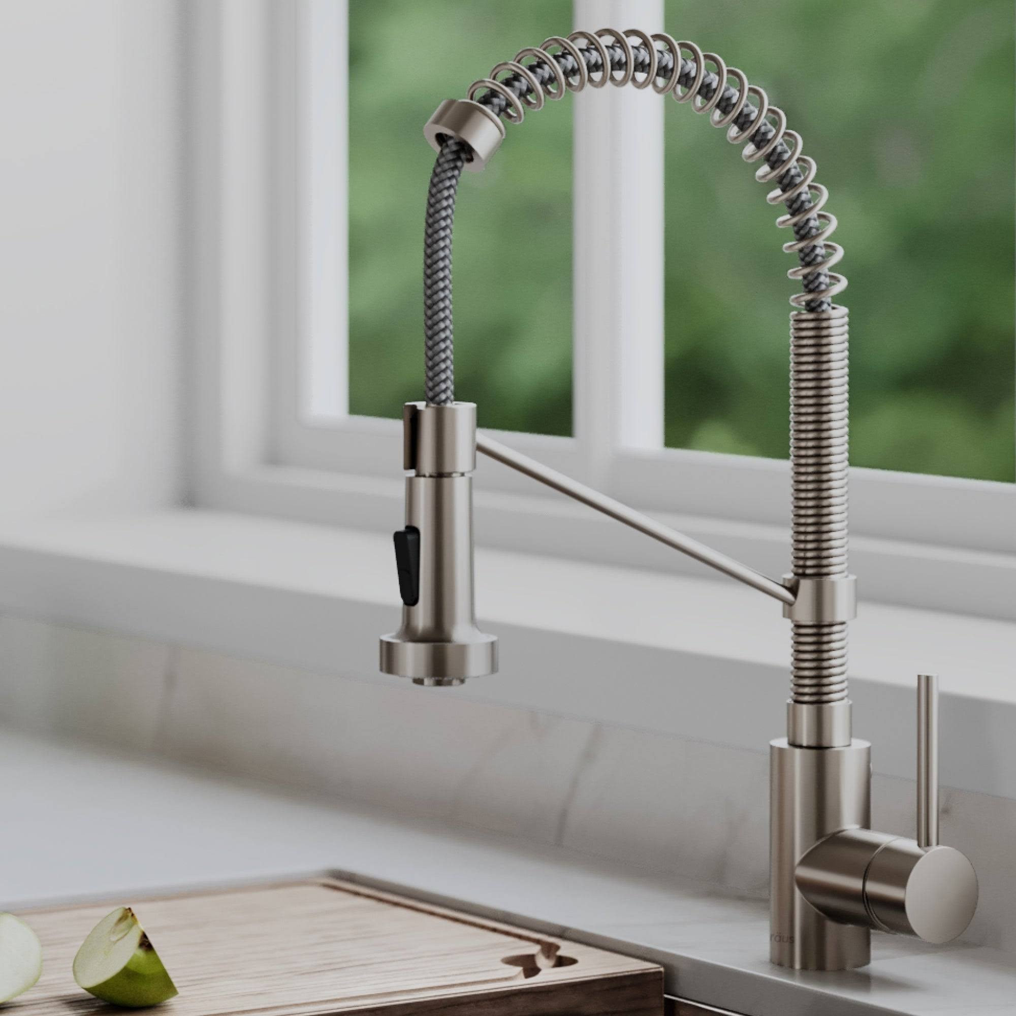 Commercial Kitchen Faucet with Soap Dispenser, Spot Free Stainless Steel V30502