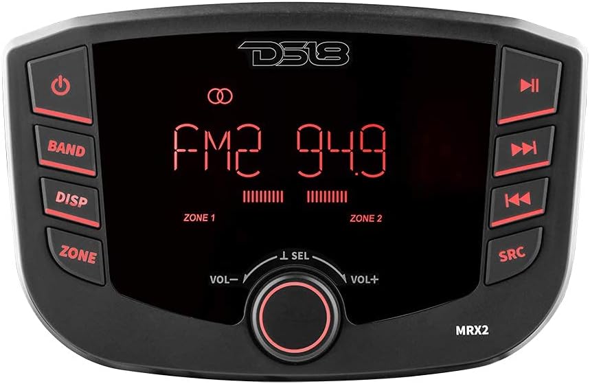 Marine and Powersports Headunit Media Center Receiver with AM/FM Radio, USB and Bluetooth, LCD Screen, 2 Zones, 4 Volts Output, 4X40 Watts R461847