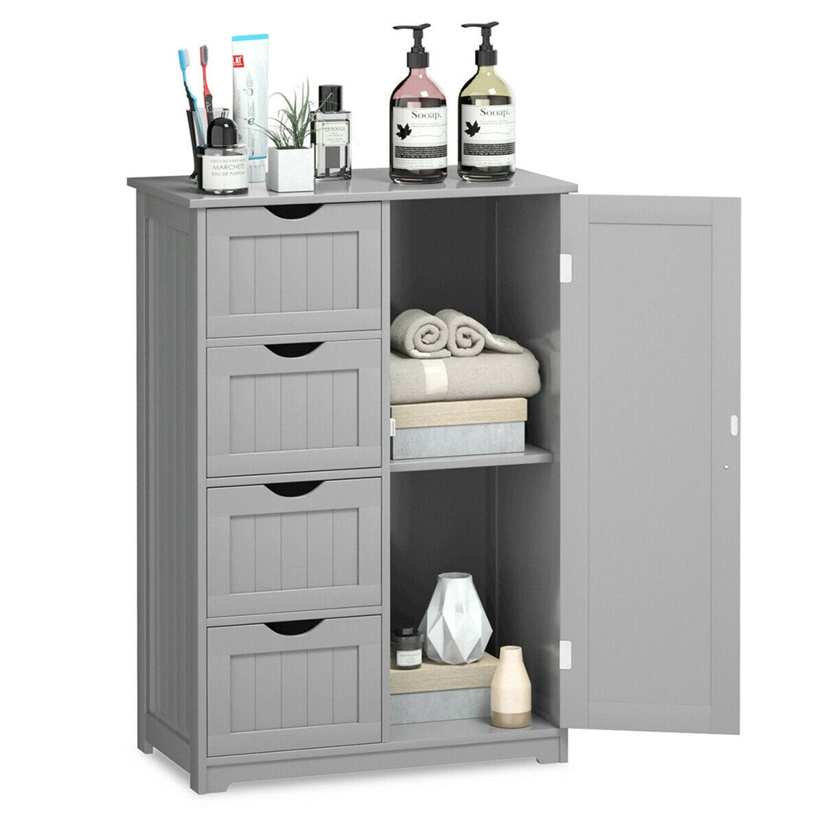 Grey Wooden 4 Drawer Bathroom Floor Cabinet E557