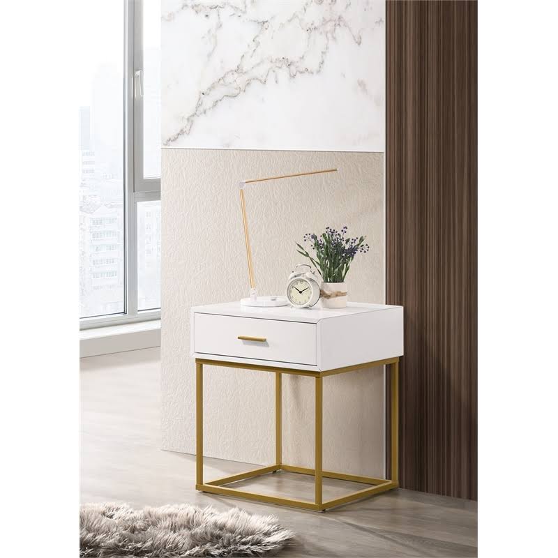 White One Drawer Dresser with Gold Legs O8904