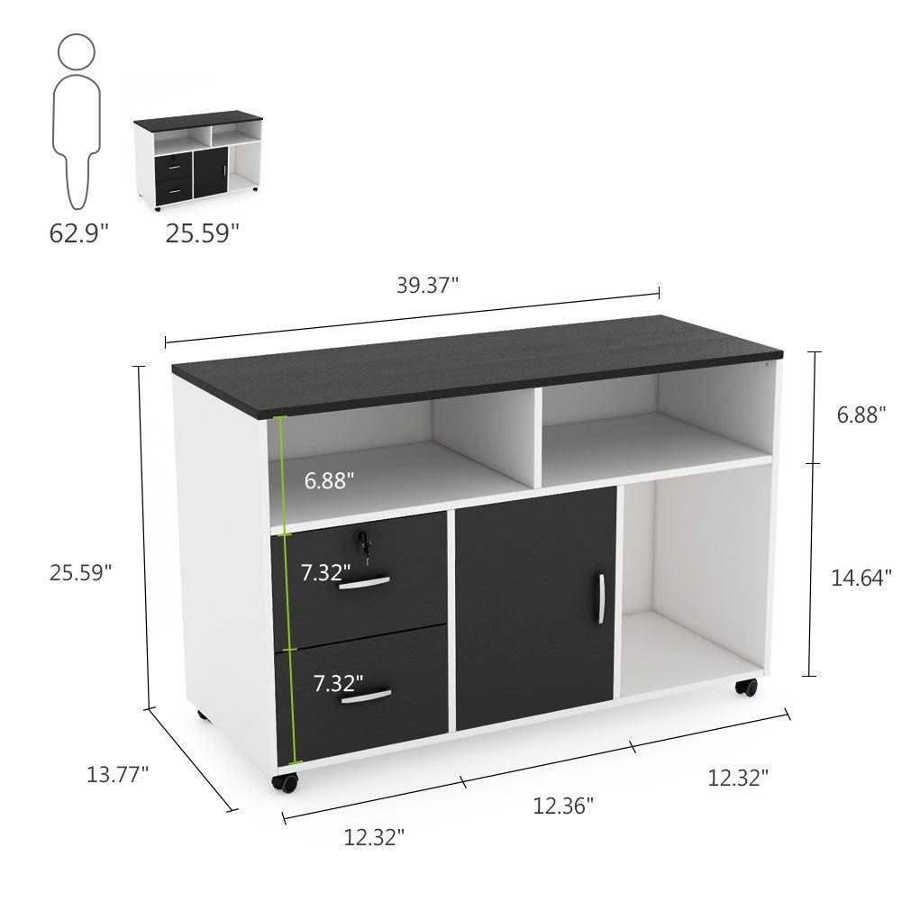 Black & White 2 Drawer Mobile File Lateral Cabinet N4512