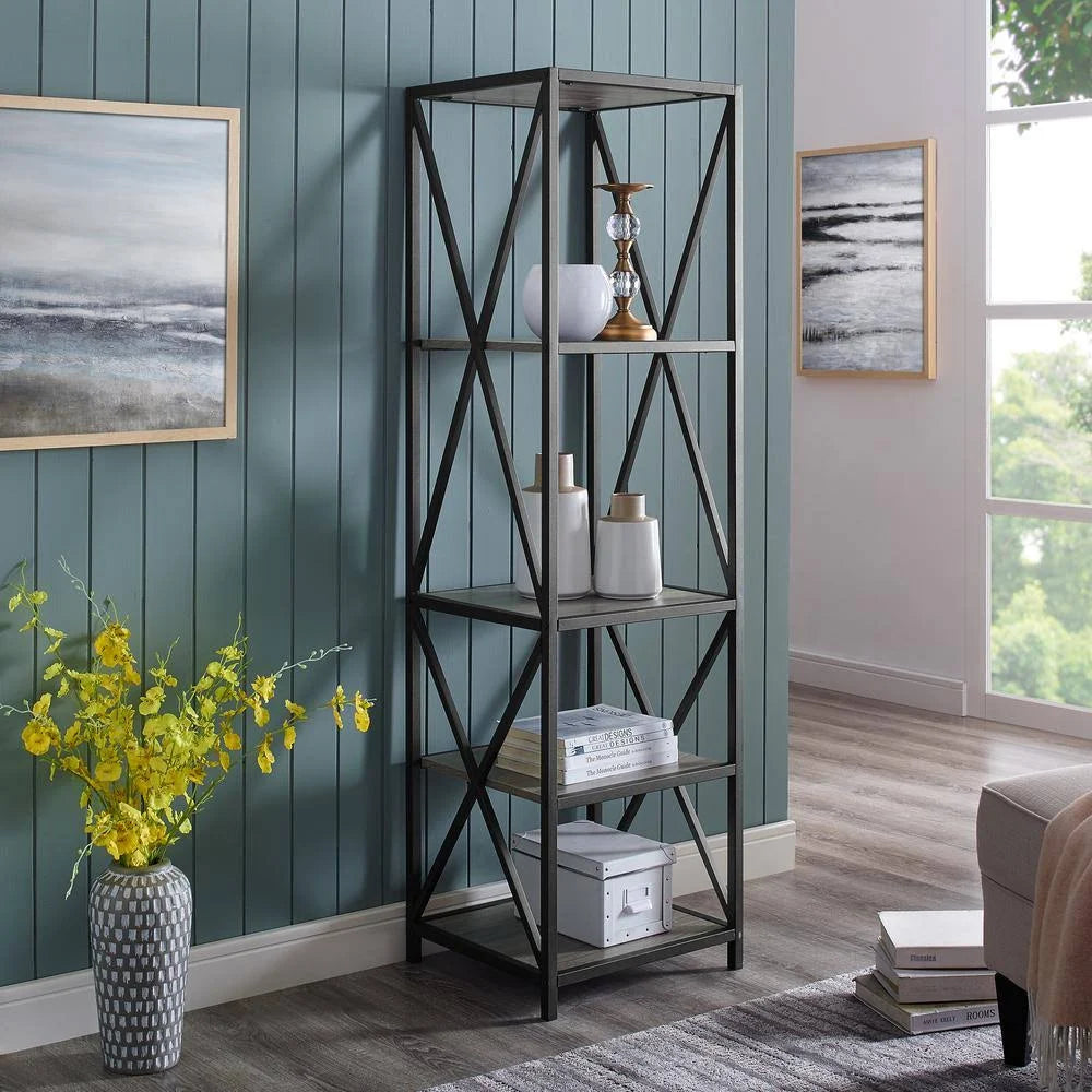 Slate Gray Metal 4-Shelf Etagere Bookcase P261