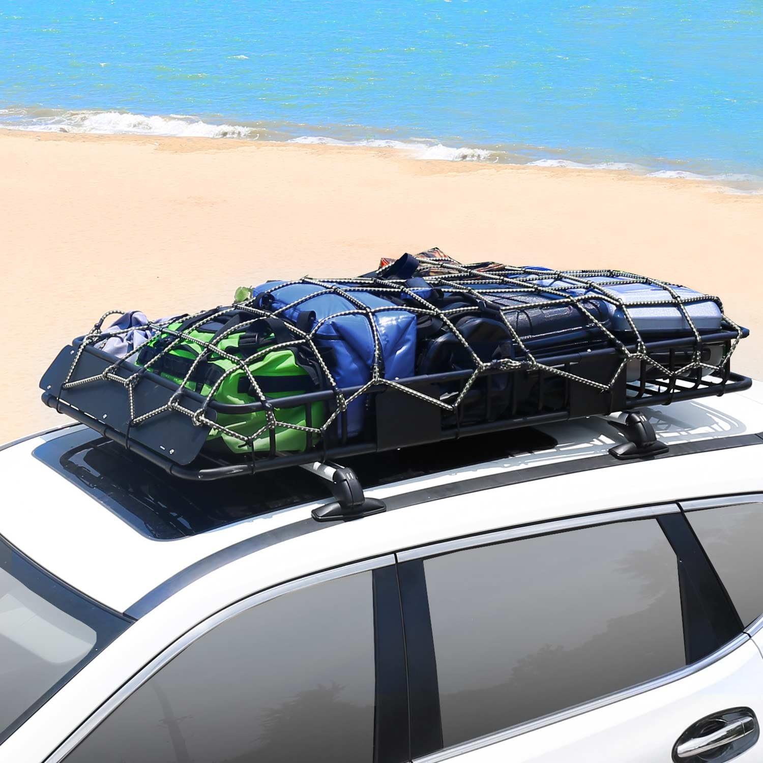 Roof Rack Cargo Basket Set with Cargo Net and Bungee Net R831728
