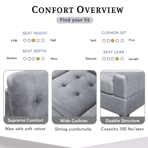 3 Piece Microfiber Sectional Sofa with Reversible Chaise Lounge Storage Ottoman and Cup Holders U2591